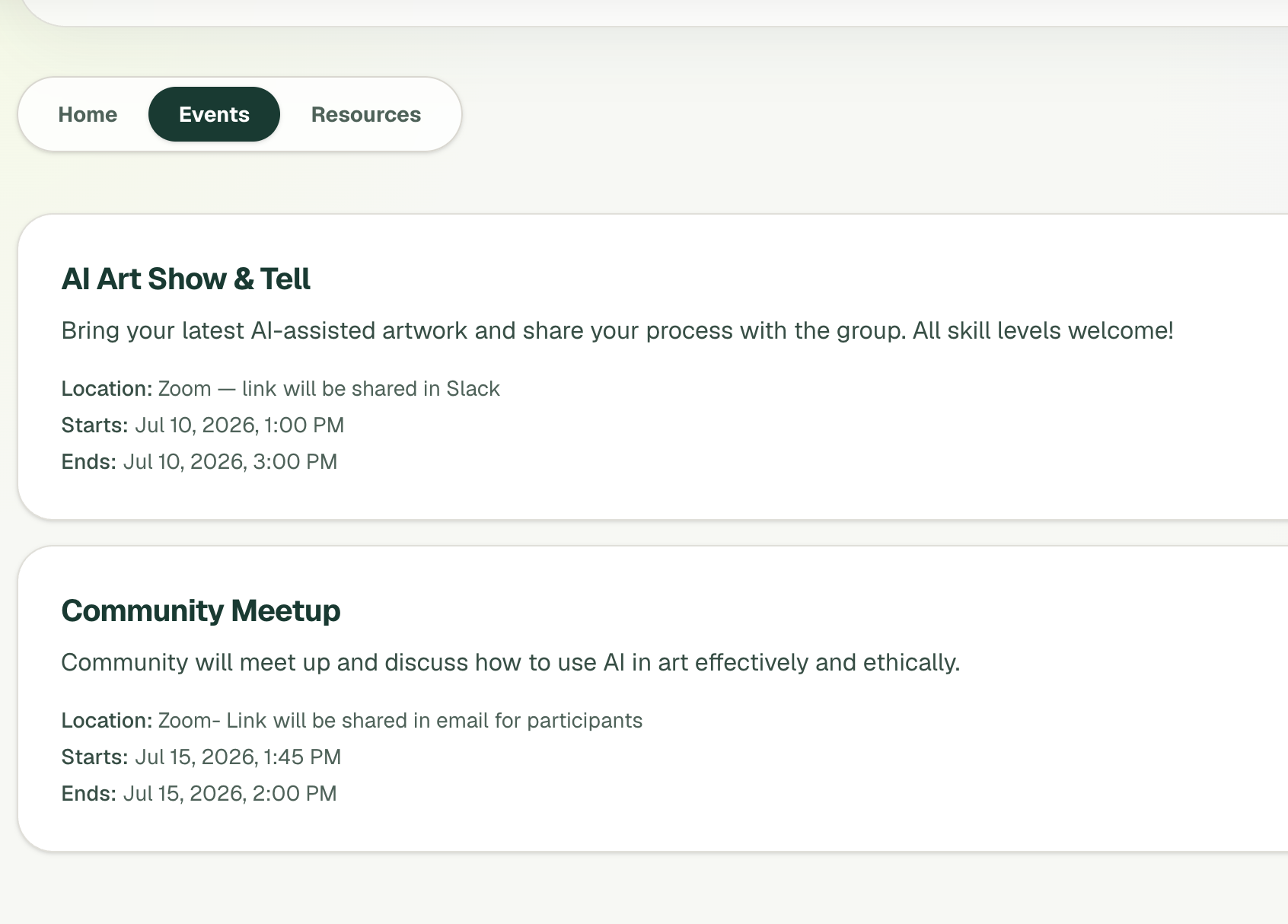 Events panel showing upcoming Kode with Klossy events near you